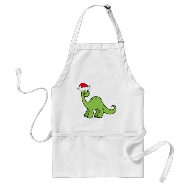 Green Christmas Dinosaur Santa Personalized Adult Apron (Front)
