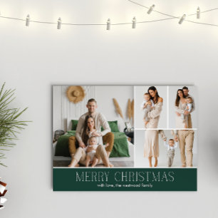 GREEN Christmas Elegant 4 Collage Photo message Holiday Card