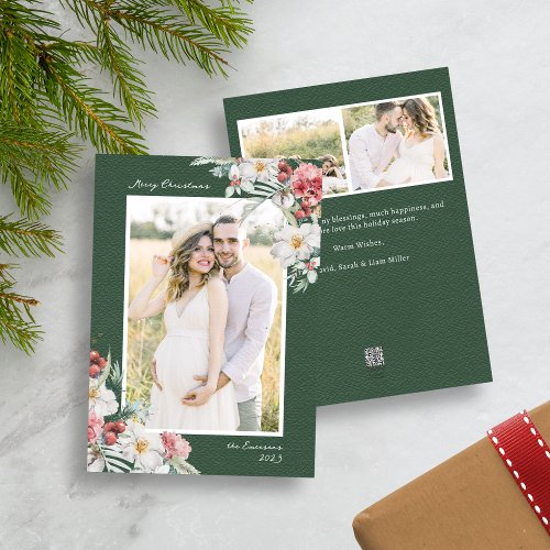 Green Christmas Elegant Photo Collage Holiday Card