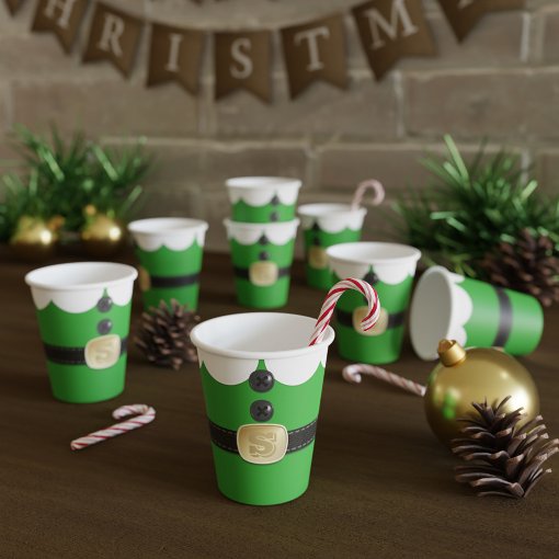 Green Christmas Elf Costume Holiday Paper Cups | Zazzle