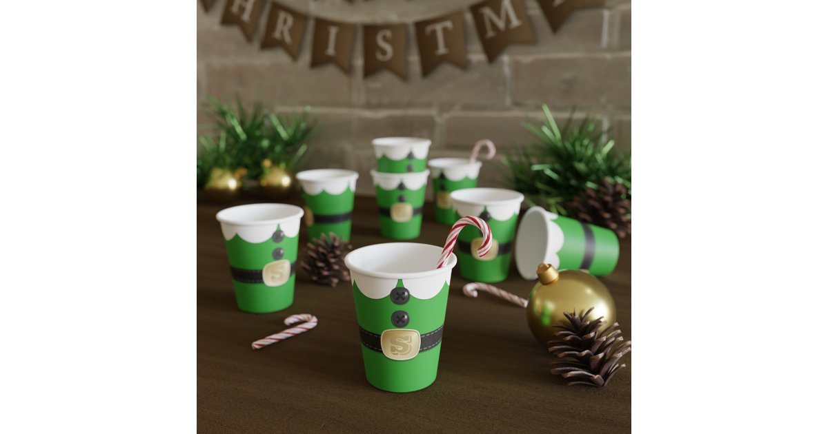 Green Christmas Elf Costume Holiday Paper Cups | Zazzle