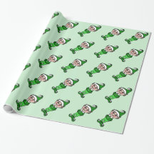 Green Christmas Elf Elves Wrapping Paper