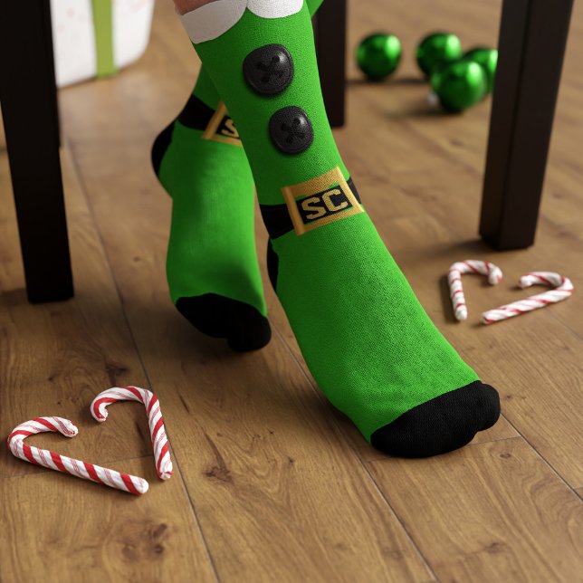 Green Christmas Elf Naughty and Nice Festive Socks (Have your feet been naughty & nice? Treat them to a pair of festive socks! You can add your initial)