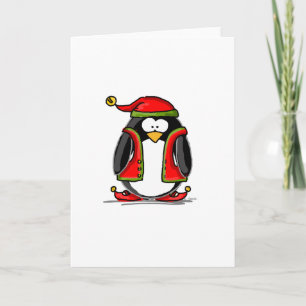 Green Christmas Elf Penguin Holiday Card
