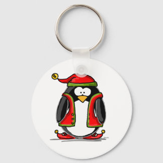Green Christmas Elf Penguin Keychain