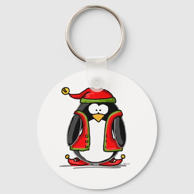 Green Christmas Elf Penguin Keychain (Front)