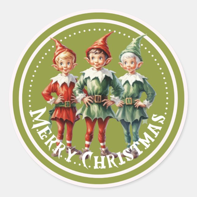 Green Christmas Elves Sticker (Front)