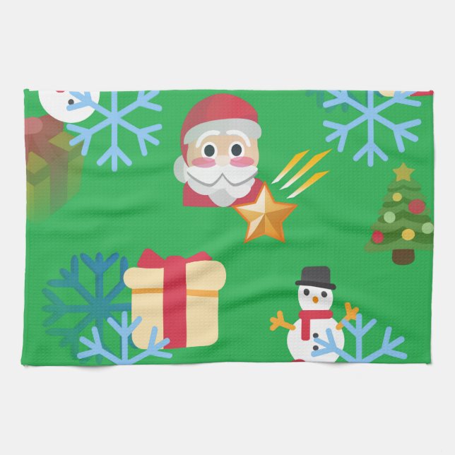 green christmas emoji kitchen towel (Horizontal)