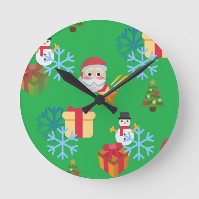 green christmas emoji round clock (Front)