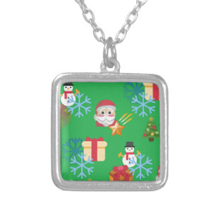 green christmas emoji silver plated necklace