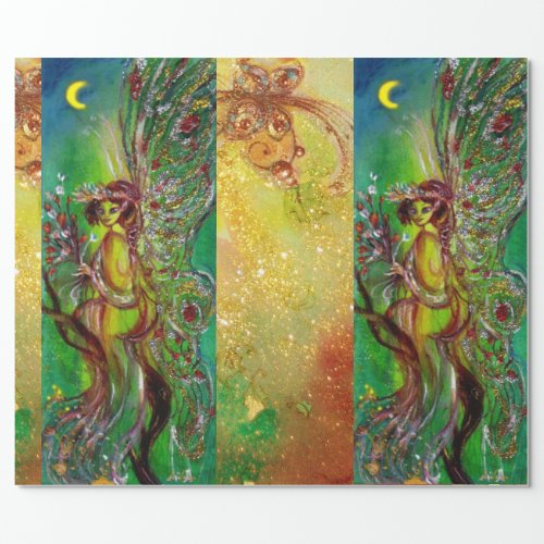 GREEN CHRISTMAS FAIRYGOLD SPARKLESFLORAL SWIRLS WRAPPING PAPER
