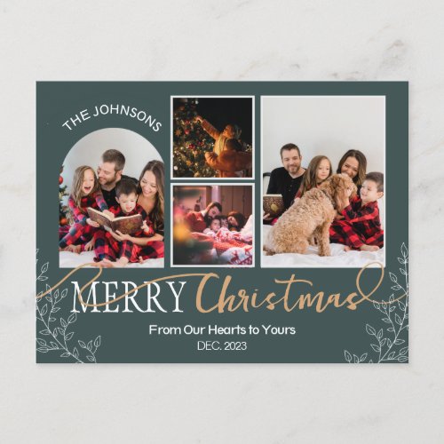 Green Christmas Family Photo collage post card