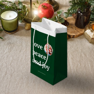 Green Christmas Family Photo Love Peace Joy Small Gift Bag