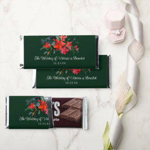 Green Christmas Floral Personalized Wedding  Hershey Bar Favors