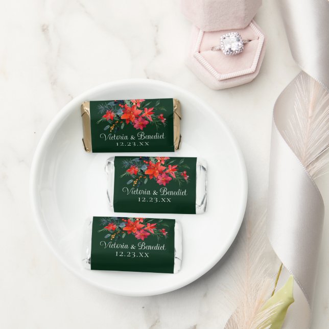 Green Christmas Floral Personalized Wedding  Hershey's Miniatures (Wedding)