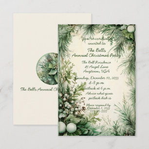 Green Christmas Flowers Annual Christmas Party  Invitation