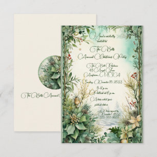 Green Christmas Flowers Annual Christmas Party  Invitation