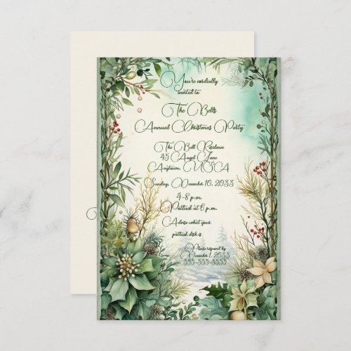 Green Christmas Flowers Annual Christmas Party  Invitation