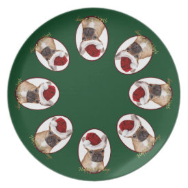 Green Christmas French Bulldog dinner plate