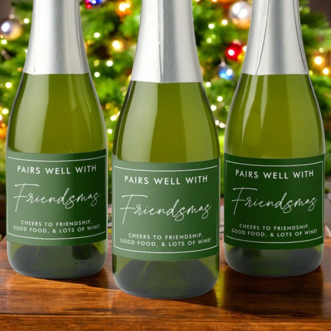 Green Christmas Friendsmas Party Favors Sparkling Wine Label (Creator Uploaded)