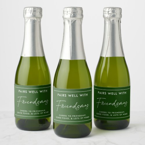 Green Christmas Friendsmas Party Favors Sparkling Wine Label