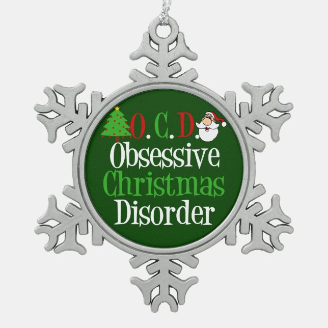 Green Christmas Funny Snowflake Pewter Christmas Ornament (Front)