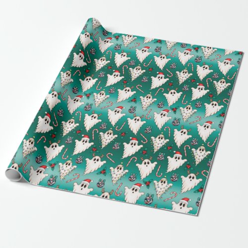 Green Christmas Ghost Gothic Wrapping Paper