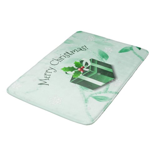 Green Christmas Gift Bath Mat