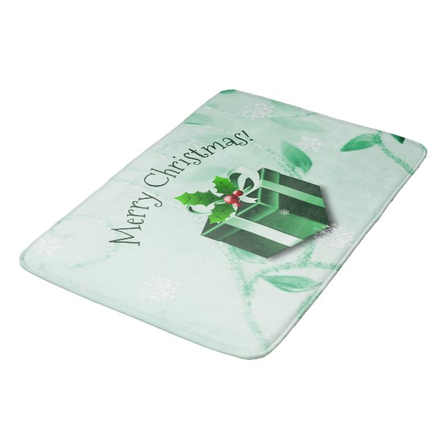 Green Christmas Gift Bath Mat (Angled)