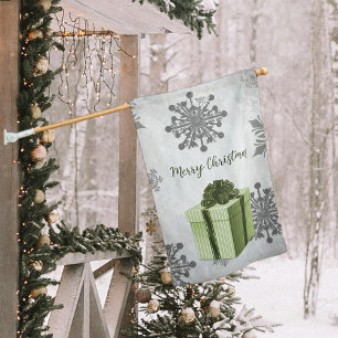 Green Christmas Gift Holiday House Flag