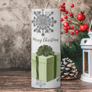 Green Christmas Gift Holiday Large Pillar Candle
