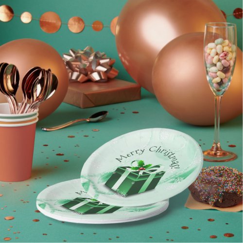 Green Christmas Gift Paper Plate