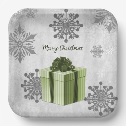 Green Christmas Gift Paper Plate