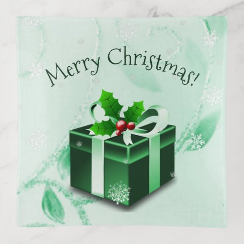 Green Christmas Gift Trinket Tray