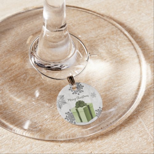 Green Christmas Gift Wine Charm