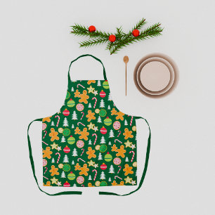 Green Christmas Gingerbread Cookie Pattern Apron