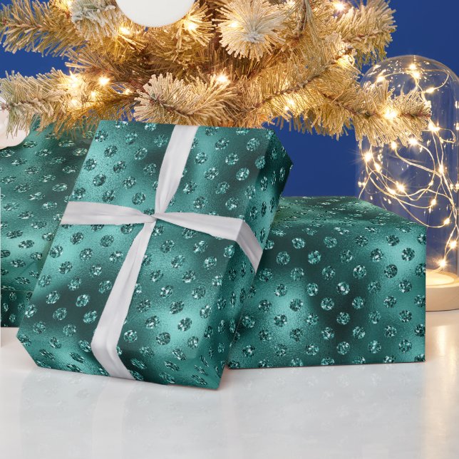 Green Christmas Glitter Dots        Wrapping Paper (Holidays)