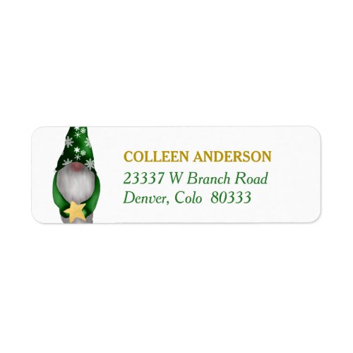 Green Christmas Gnome with Star Return Address Label