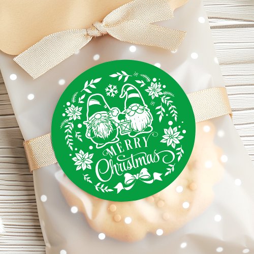 Green Christmas Gnome Wreath Classic Round Sticker