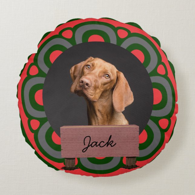 green christmas holiday Custom Dog Photo     Round Pillow (Front)