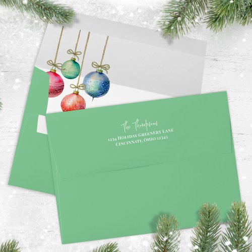 Green Christmas Holiday Simple Ornaments Envelope