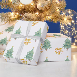 Green Christmas Holiday Tree Pattern Wrapping Paper