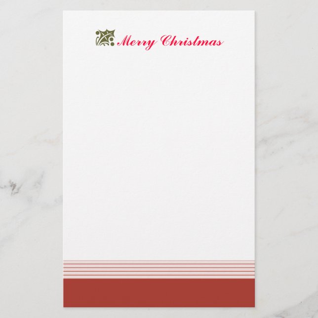 Green Christmas Holly Leaf Stationery (Front)