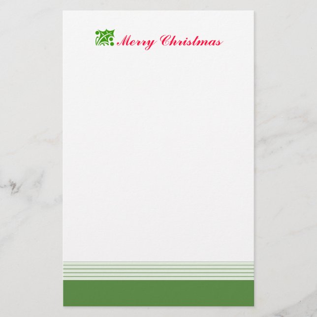Green Christmas Holly Leaf Stationery (Front)
