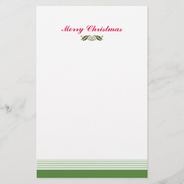 Green Christmas Holly Leaves Stationery (Front)