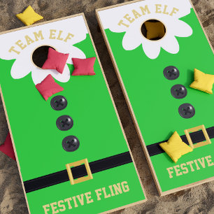 Green Christmas in July Team Elf Festive Fling Cornhole Set