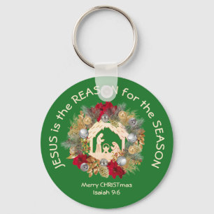 Green Christmas JESUS IS THE REASON Keychain