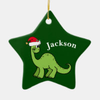 Green Christmas Kids Dinosaur Ceramic Ornament