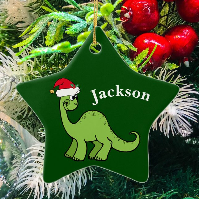 Green Christmas Kids Dinosaur Ceramic Ornament (Creator Uploaded)