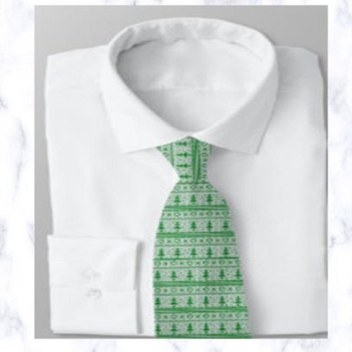 Green Christmas Knit Sweater Design  Neck Tie